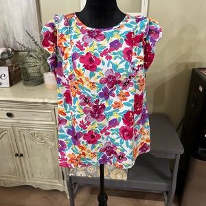 SHEIN Vibrant Floral Ruffle Sleeve Blouse - Multicolor